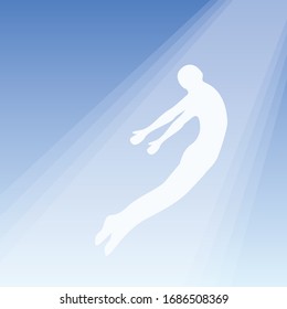 The soul flies to heaven, ghost of a man taken up into heaven. Soul ascension in heavenly light, Consciousness and body human faith and person. Afterlife, meditation and dream vector concept