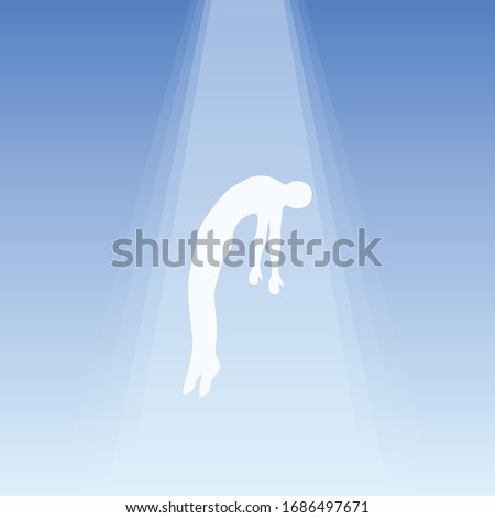 The soul flies to heaven, ghost of a man taken up into heaven. Soul ascension in heavenly light, Consciousness and body human faith and person. Afterlife, meditation and dream vector concept