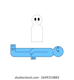 A alma voa para fora do corpo. Fantasma e homem morto. Astral