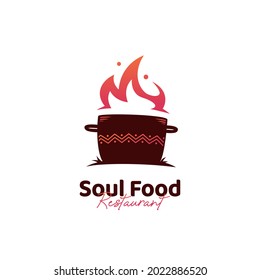 Soul Food Kitchen Logo With Hot Pot Logo Icon And African Ethnic Pattern