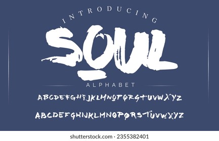 Soul Lettering font isolated on black background. Texture alphabet in street art and graffiti style. Grunge and dirty effect.  Vector brush letters.