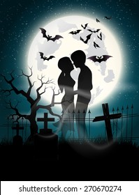 Soul lovers in the moonlight at the full moon on Halloween.