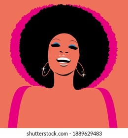 Soul Party Time. Soul, funk, jazz or disco music poster. Beautiful African American woman singing.