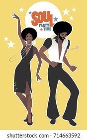 Hora de la Fiesta del Alma. Música de soul, funk o disco de pareja joven. Estilo retro.