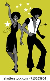 Soul Party Time. Young couple dancing soul, funk or disco. Retro style.