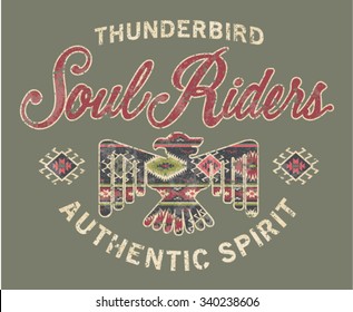 Soul riders , American native style artwork for shirt grunge effect in separate layer