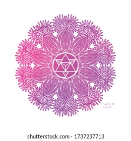 The Soul Star Chakra symbol coloring vector illustration. For logo yoga healing, mandala, meditation, kundalini. Beautiful outline mandala. Ethnic, Indian style.
