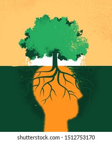 The soul of the tree is hoping for a better future. Think green conceptual illustration. Vector 