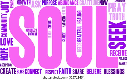Soul word cloud on a white background. 