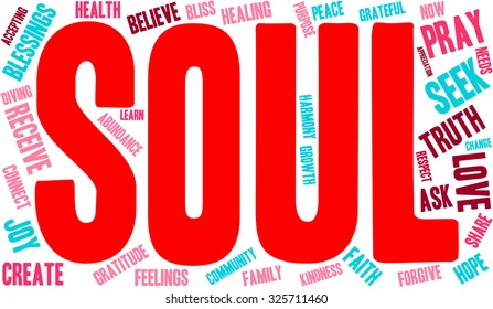Soul word cloud on a white background. 