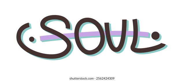 Soul word in street art or graffiti style, comic speech sound effects in creative manner. Vector isolated retro or minimalist wording for wall or mural. Stickers and social media reaction