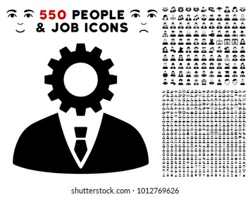 Soulless Official Bureaucrat icon with 550 bonus pity and glad user graphic icons. Vector illustration style is flat black iconic symbols.