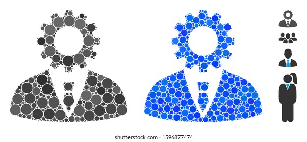 Soulless official bureaucrat mosaic of round dots in various sizes and color tints, based on soulless official bureaucrat icon. Vector round dots are united into blue collage.