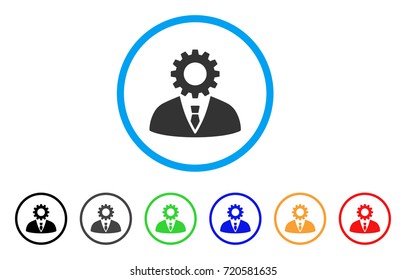 Soulless Official Bureaucrat rounded icon. Style is a flat soulless official bureaucrat gray symbol inside light blue circle with black, gray, green, blue, red, orange variants.