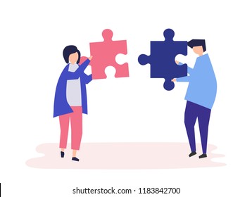 Soulmates connecting jigsaw pieces together