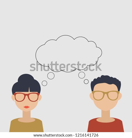 Soulmates have same thougts at the same time. Soulmates concept. Connected with each other. Vector isolated illustration. 