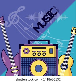 sound amplifier classic eletric guitar festival music poster vector illustration