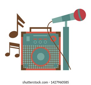 sound amplifier microphone notes musical equipment festival music vector illustration