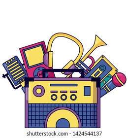 sound amplifier microphone trumpet cassette headphone festival music vector illustration