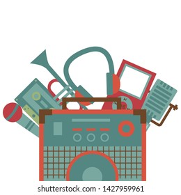 sound amplifier microphone trumpet cassette headphone festival music vector illustration