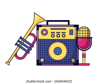 sound amplifier microphone trumpet instrument and equipment festival music vector illustration