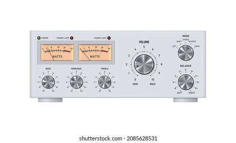 Amplificador de sonido con dos indicadores de flecha. Ilustración vectorial.