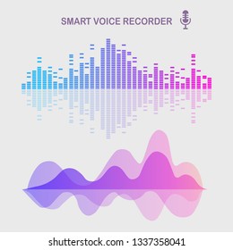 Sound audio gradient wave from equalizer. Music frequency in color spectrum. Voice radio record. Vector flat design