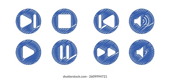 sound and audio icons in doodle style, vector illustration.