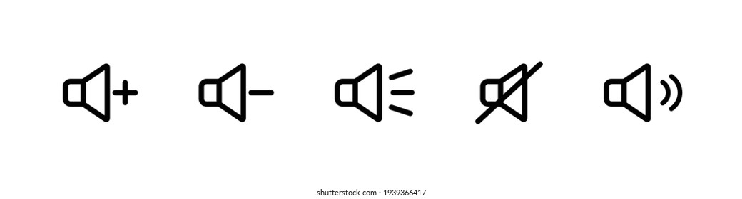 sound, audio, speaker mute button icon pack, black line vectors isolated on white background