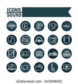 sound audio volume music block style icons set vector illustration