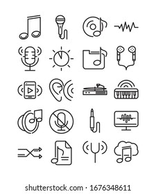 sound audio volume music line style icons set vector illustration