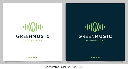 Elementos de concepto del logotipo de la onda de sonido con el logotipo de la hoja. Vector premium