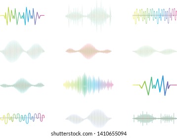 Sound audio wave vector. Icon set isolated on white background. Abstract sound waves for voice design, music background, radio logo and icon.Creative music audio concept. Soundwave vector illustration