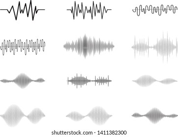 Sound audio wave vector. Icon set isolated on white background. Abstract sound waves for voice design, music background, radio logo and icon.Creative music audio concept. Soundwave vector illustration