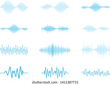Sound audio wave vector. Icon set isolated on white background. Abstract sound waves for voice design, music background, radio logo and icon.Creative music audio concept. Soundwave vector illustration