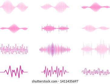 Sound audio wave vector. Icon set isolated on white background. Abstract sound waves for voice design, music background, radio logo and icon.Creative music audio concept. Soundwave vector illustration