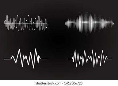 Sound audio wave vector. Icon set isolated on black background. Abstract sound waves for voice design, music background, radio logo and icon.Creative music audio concept. Soundwave vector illustration