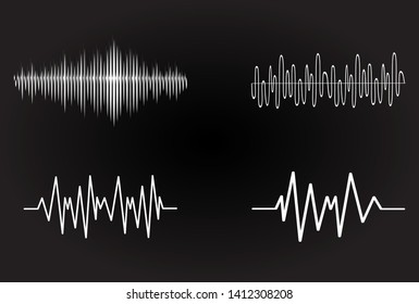 Sound audio wave vector. Icon set isolated on black background. Abstract sound waves for voice design, music background, radio logo and icon.Creative music audio concept. Soundwave vector illustration