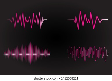 Sound audio wave vector. Icon set isolated on black background. Abstract sound waves for voice design, music background, radio logo and icon.Creative music audio concept. Soundwave vector illustration