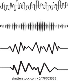 Sound audio wave. Vector set isolated on white background. Sound waves for voice recording tattoo, music audio icon, eq, radio logo and waveform. Musical melody design. 