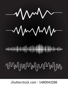 Sound audio wave. Vector set isolated on black background. Sound waves for voice recording tattoo, music audio icon, eq, radio logo and waveform. Musical melody design. Soundwave audio music vector