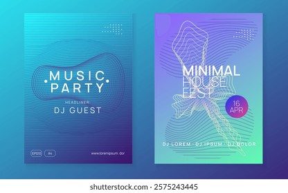 Sound Background. Blue Music Banner. Edm Trance Template. Violet Dj Poster. Concert Vector. Soundwave Disco Invitation. Techno Event. Green Sound Background