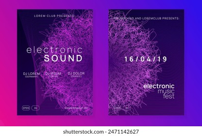 Sound Background. Electronic Radio Illustration. Night Club Electro Template. Pink Party Flyer. Violet Discotheque Banner. Edm Poster. Trance Vector. Blue Sound Background