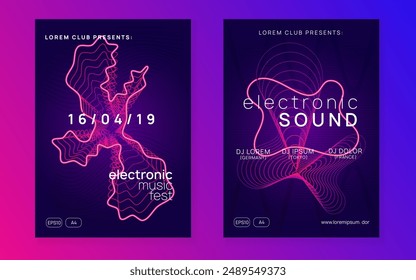 Sound Background. Festival Cover. Blue Fest Flyer. Music Banner. Pink Dance Poster. Psychedelic Disco Invitation. Party Electro Graphic. Green Sound Background