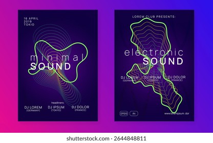 Sound Banner. Edm Festival Element. Concert Invite. Soundwave Beat Illustration. Green Music Event. Pink Night Club Flyer. Dance Set. Violet Sound Banner