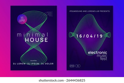 Faixa de som. Gráfico do Fest Trance. Capa do Festival. Revista Edm. Festa Azul. Soundwave Disco Illustration. Design Discoteca Verde. Banner de som violeta