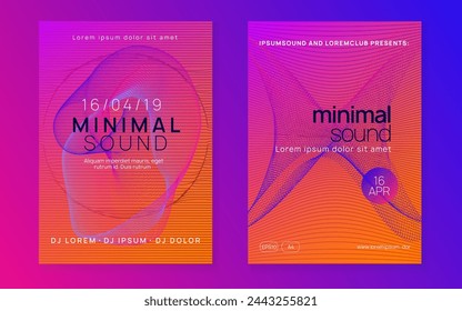 Sound Banner. Pink Discotheque Magazine. Psychedelic Audio Invitation. Dj Design. Green Techno Set. Trance Cover. Edm Concert Element. Violet Sound Banner