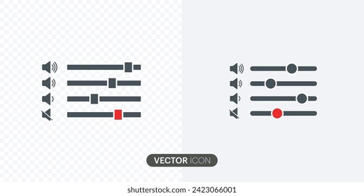 Conjunto de iconos del deslizador de barra de sonido.Control de nivel de volumen.Consola de mezclador de sonido. ilustración vectorial