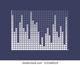 Sound bars composed of squares on coordinate system. Visual monochrome simple graphic. Graphical representation of music isolated vector illustration.