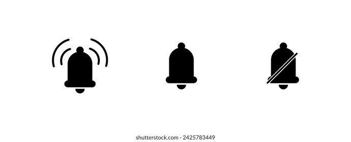 Sound bells icons. Silhouette, black, on off sound bells buttons. Vector icons